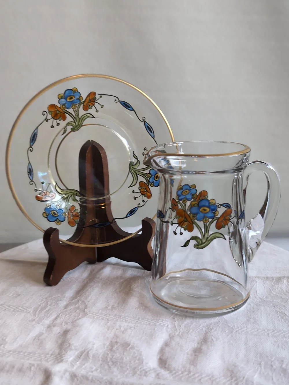 Heisey Enameled Creamer/Pitcher and Saucer